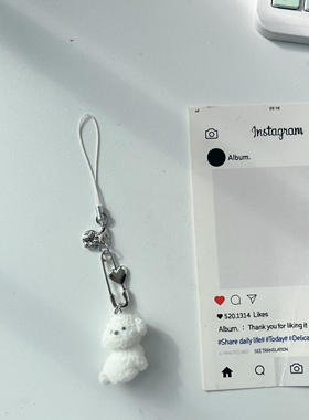 可爱韩系萌宠白色小狗挂件时尚植绒挂绳钥匙扣ins风包包挂饰