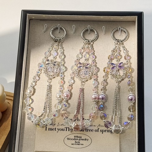 轻奢风国华珍珠合金四叶草流苏链水晶钥匙扣装饰链条包包挂饰