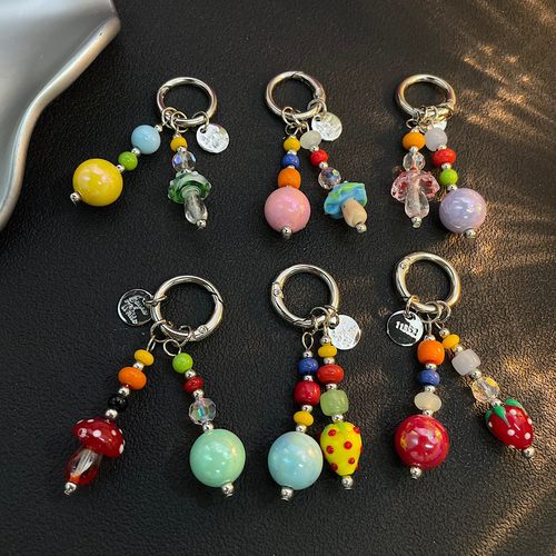 彩色圆形珠子蘑菇透色波点车钥匙扣壳挂件书包挂件装饰