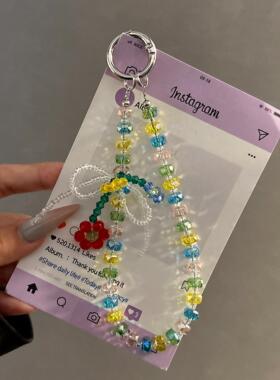 小清新绿色水晶串珠链女多巴胺爆闪手工挂绳包包挂件汽车钥匙扣