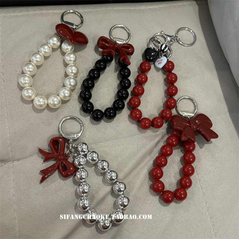 新年红色蝴蝶结串珠手提链手腕短挂绳手机壳汽车钥匙扣包包挂件潮