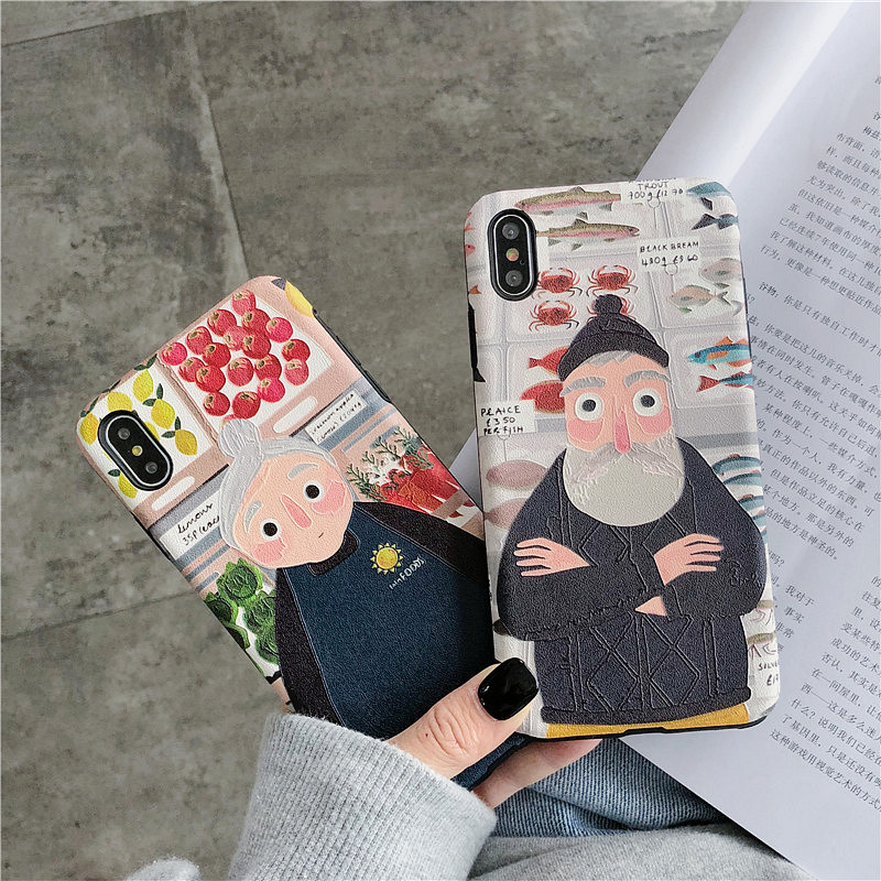 10-21新券创意插画老人苹果x xs max 8x手机壳