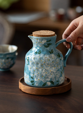 复古手绘陶瓷茶壶釉下彩高颜值一壶两杯套组大容量中式陶瓷泡茶器
