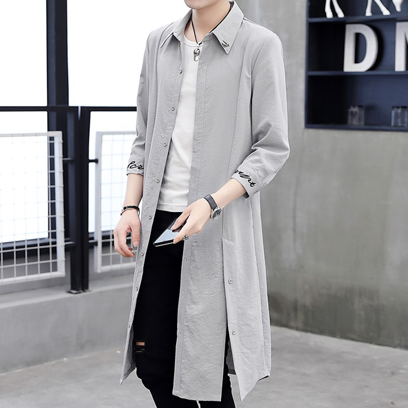 防晒服男士长款设计感外套2022春夏季休闲痞帅气七分袖排扣披风衣