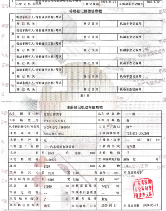 5月9日东莞市车牌号为粤B91371D三一牌重型自卸货车网络拍卖公告