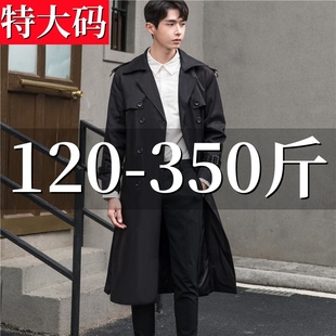 胖子春秋季双排扣风衣男士长款帅气大衣宽松加肥加大码英伦外套潮