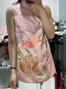 J23002 重工斜门襟盘扣刺绣马甲女2023年新款 月光宝盒 立领无袖