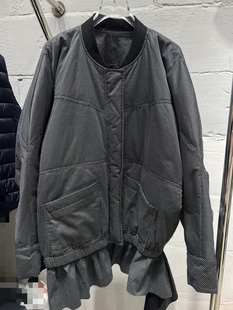 欧洲站2025秋冬新款棒球宽松休闲点点下摆荷叶边鹅绒服羽绒服