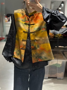 新中式国风桑蚕丝香云纱立领马甲-有里衬无袖马夹