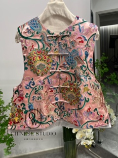 2024新款 早秋丝毛缎莲枝凤凰马甲重工刺绣复古国风B050