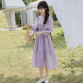 紫色连衣裙春装 茶歇法式 高级感显瘦仙女超仙森系长裙 女2024年新款