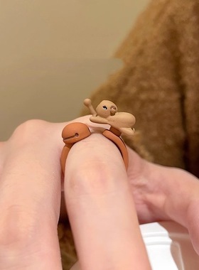 敲敲攒功德可爱小狗木鱼戒指2024新款创意打工人个性解压设计戒指