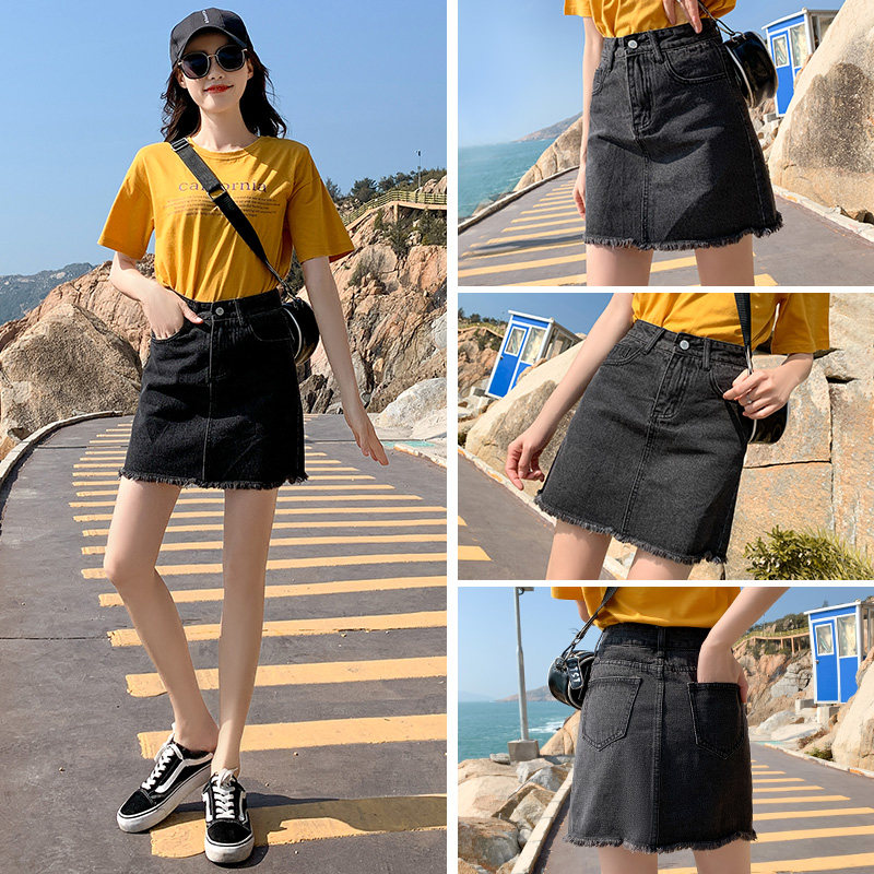 黑色a字牛仔短裙半身裙女春夏2020新款韩版chic高腰学生时尚裤裙