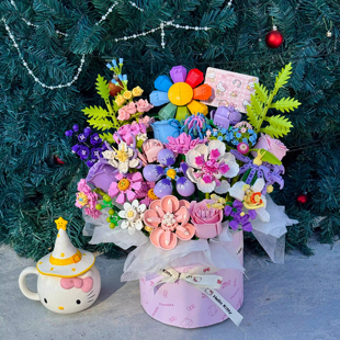 积木花礼玫瑰永生花束生日手工拼装女生闺蜜情人节节日礼物抱抱桶