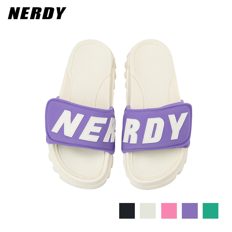 nerdy2023新款四季休闲厚底大logo魔术贴拖鞋男家居外出沙滩鞋女