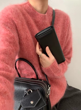 加大加厚！[柔光滤镜圆领]花纱拉绒套头宽松长袖针织衫毛衣 9296A