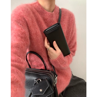 加大加厚！[柔光滤镜圆领]花纱拉绒套头宽松长袖针织衫毛衣 9296A