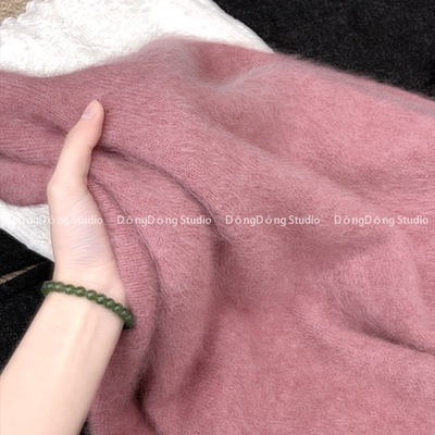 年终回馈～[粉豆沙]无缝拉绒卷边圆领套头宽松长袖针织衫毛衣9220