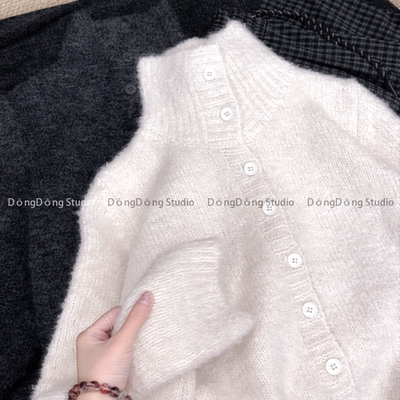 超厚实～【圈圈毛长袖】高领纯色宽松长袖针织开衫毛衣外套 A062