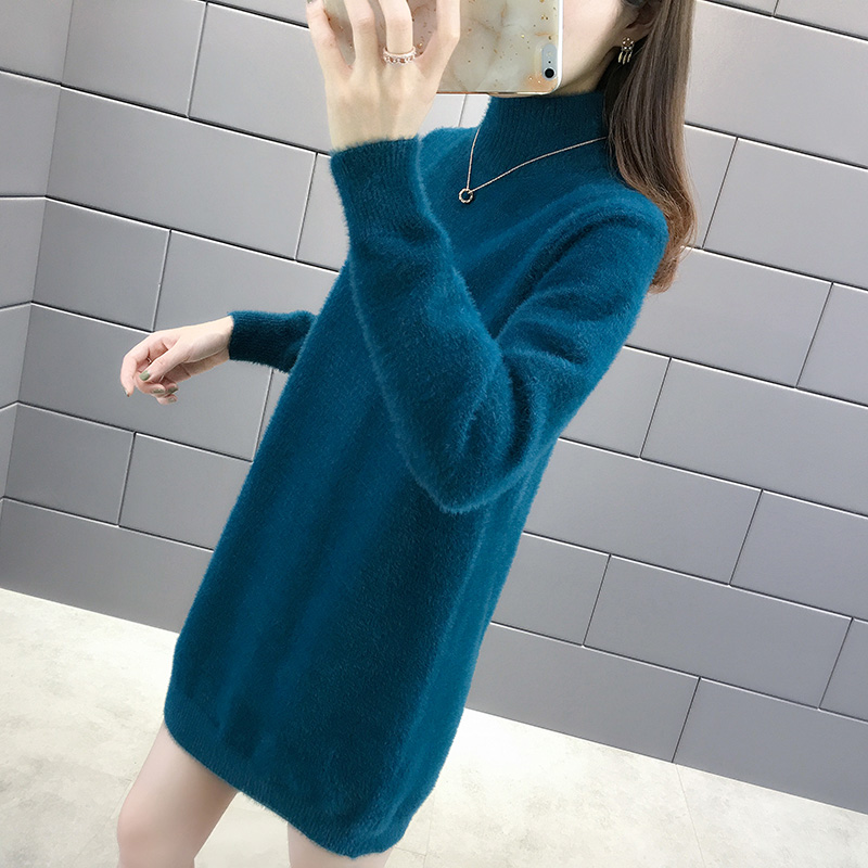 水貂绒中长款毛衣女秋冬外穿秋装2020新款女内搭加厚半高领打底衫