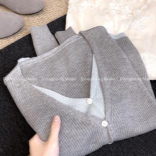 衣长55胸围104 女士韩系假两件针织衫 气质加分 66820 莫兰迪