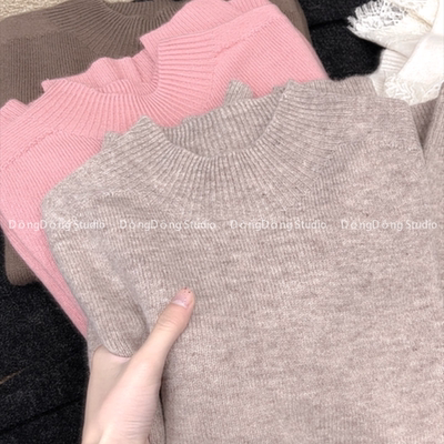 特！人手三条！[全毛半高领5号]无缝纯色宽松针织衫女士毛衣 9901