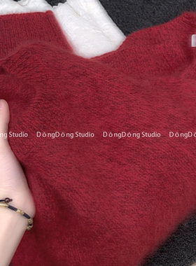 冬季新品【好运红】拉绒纯色圆领套头宽松长袖针织衫毛衣 9296A