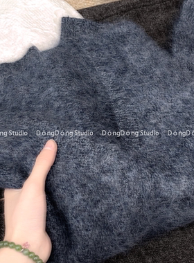 高高货！万人迷！[V领深梅蓝]花纱拉绒套头宽松长袖保暖毛衣 9917