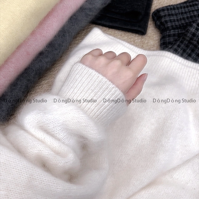 必入！大角羊拉绒！纯色半高领套头宽松长袖针织衫保暖厚毛衣7163