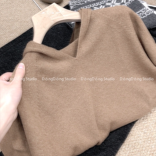 超高货～【全毛帽衫】连帽套头无缝纯色宽松长袖毛衣针织帽衫1136