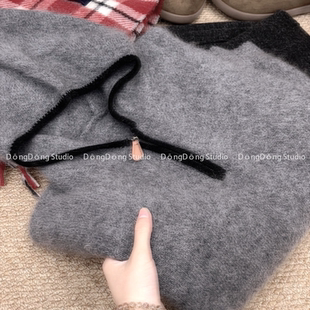 大角羊拉绒!【黑边大角羊】连帽套头纯色宽松长袖针织帽衫 7195