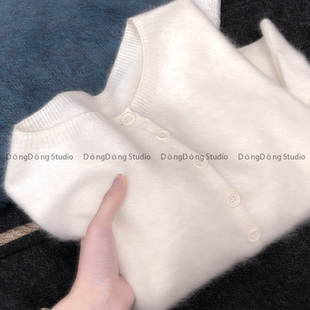 特！售完无补！全毛拉毛开衫圆领纯色宽松长袖针织衫毛衣外套5527