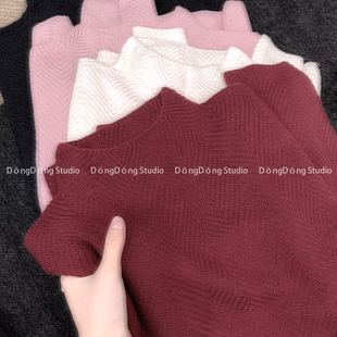 早春新品【斜纹打底】半高领套头纯色宽松长袖针织衫女士毛衣5530