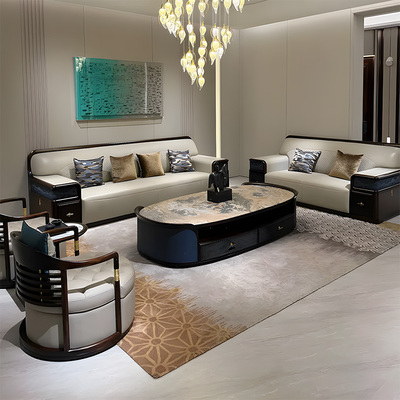 直排带抽屉沙发新中式实木定制家具北美黑胡桃木客厅储物高端沙发