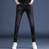 秋季 子男裤 时尚 牛仔裤 2025新款 小脚休闲裤 高端黑色男士 高弹力修身