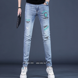 男生牛仔刺绣牛仔长裤