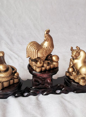 树脂生肖三合巳酉丑摆件蛇鸡牛