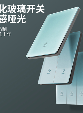 国际电工蓝色超薄钢化玻璃一开双控开关86型暗装面板家用五孔插座