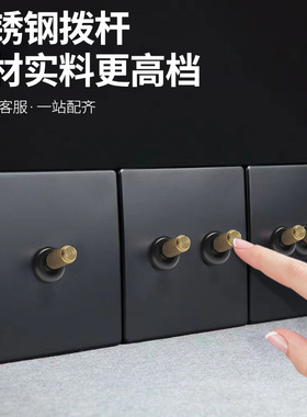 国际电工黑色工业风格复古黄铜拨杆开关插座面板86型酒店民宿开关