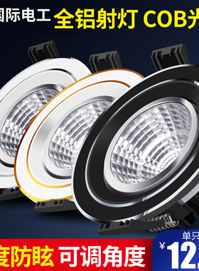 天花灯cob射灯可调角度led筒灯客厅背景北欧牛眼嵌入暗装防眩猫眼