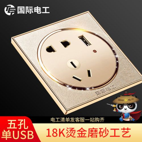 国际电工圆形香槟金开关插座面板