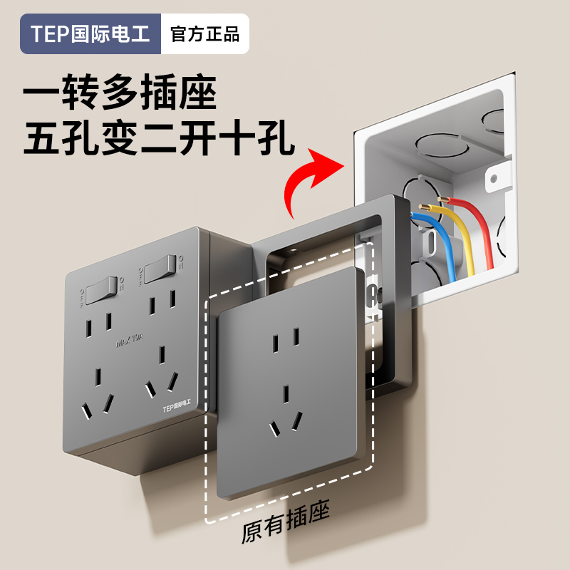 一体明装扩展开关插座面板