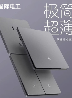 国际电工86型超薄哑光灰色开关插座面板家用16A暗装一开单控5五孔