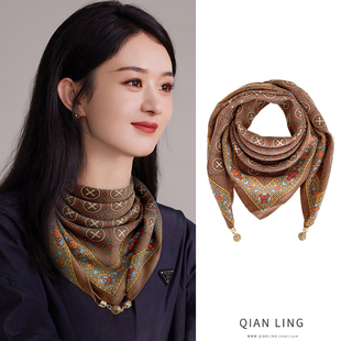 围脖百搭洋气仿棉麻磁吸扣护颈围巾女方巾 饰领巾薄款 春夏秋法式 装