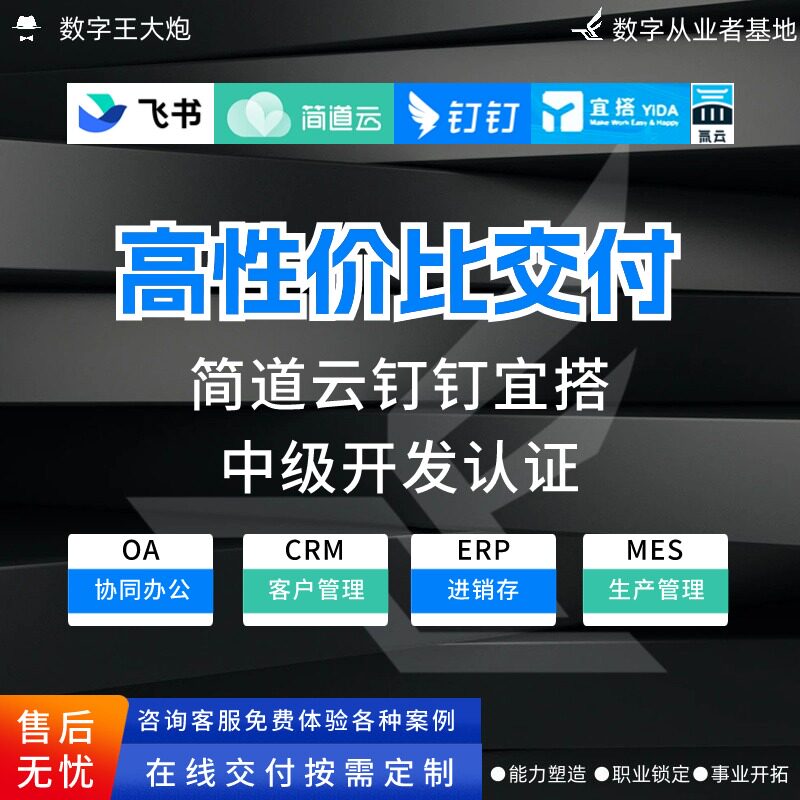 简道云钉钉宜搭中级开发认证专业定制企业低代码搭建应用流程表单