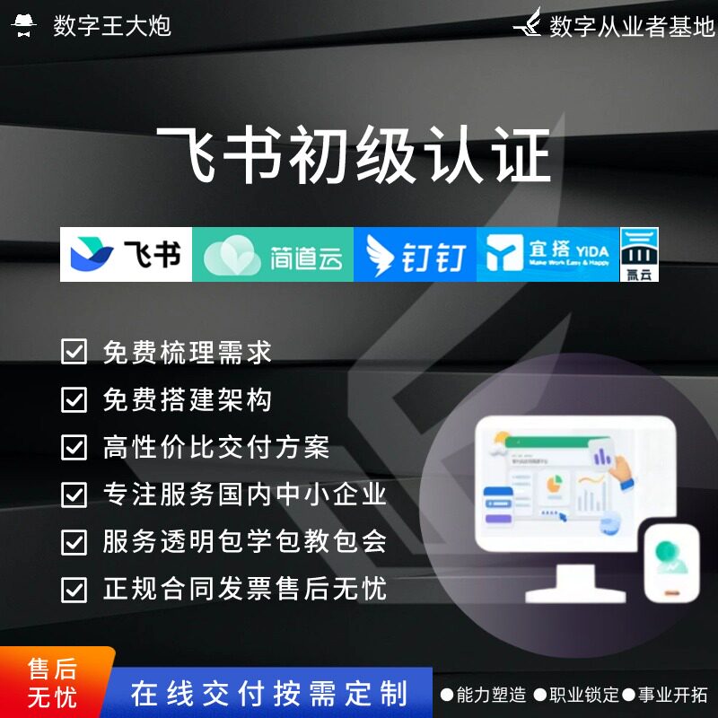 飞书初级认证钉钉简道云宜搭专业定制企业低代码搭建应用流程表单