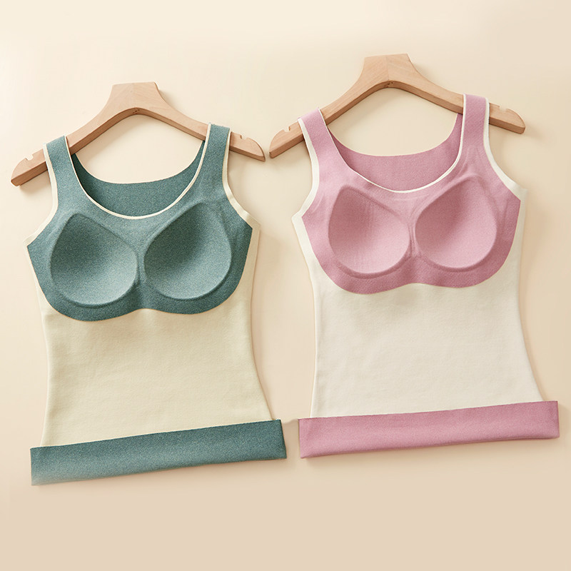 冬德绒无痕加绒保暖内衣女吊带背心带胸垫一体文胸打底衫内穿秋衣