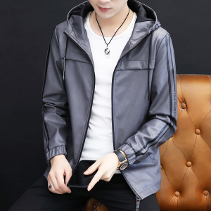 2022皮衣男士休闲外套韩版修身帅气青年春秋季机车服连帽皮夹克PY图片