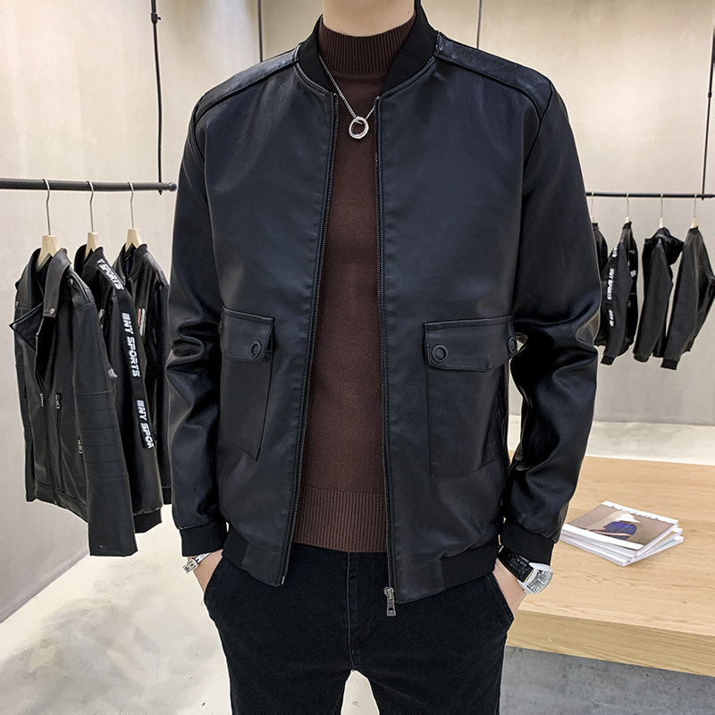 2025新款皮衣男PU皮夹克外套水洗皮店主风机车服PY81-P55图片