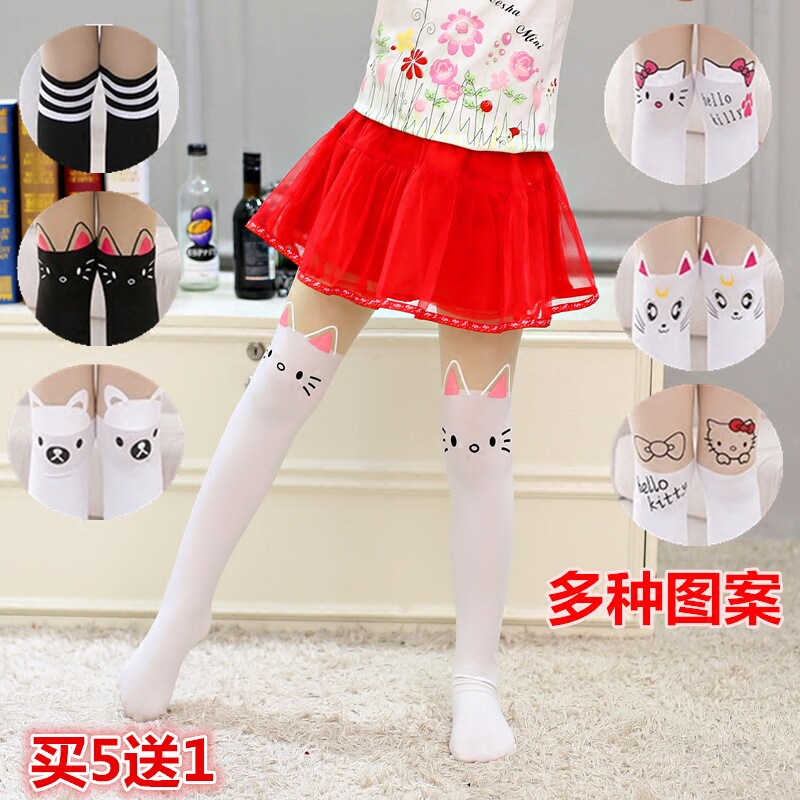 春夏季薄款卡通儿童连裤袜宝宝拼接连体袜子大童女童连脚打底袜裤